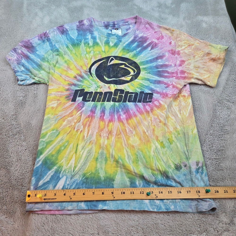 Vintage Penn State Tee M Heavyweight Spiral Rainbow Tie Dye Graphic 100% Cotton - Picture 8 of 8